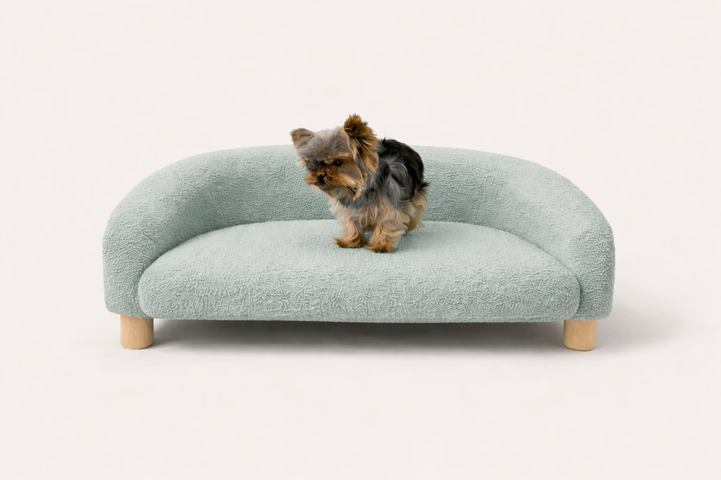 Canapé RACHEL vert pastel en tissu bouclé pour chien