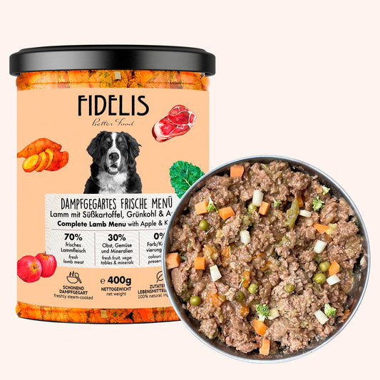 Bocal Agneau, Patate Douce & Brocoli pour chien – Fidelis