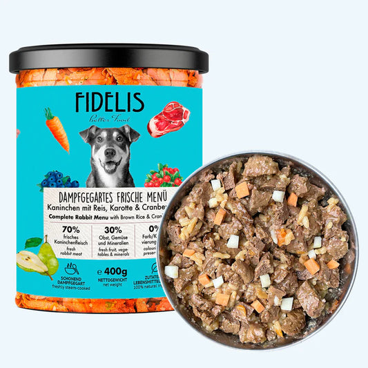 Bocal Lapin, Carotte & Cranberries pour chien – Fidelis