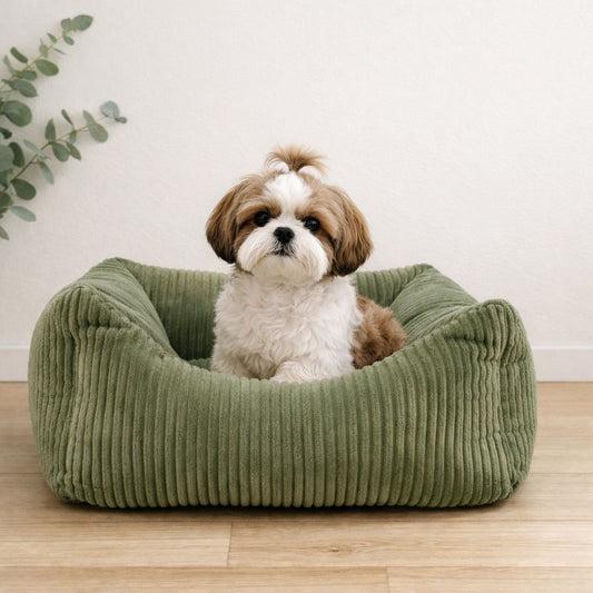 Coussin SNOZY KAKI velours côtelé déhoussable 75 cm pour chien – Cafide