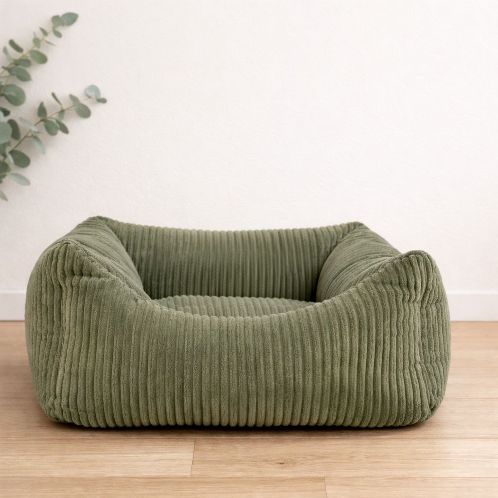 Coussin SNOZY KAKI velours côtelé déhoussable 55 cm pour chien – Cafide