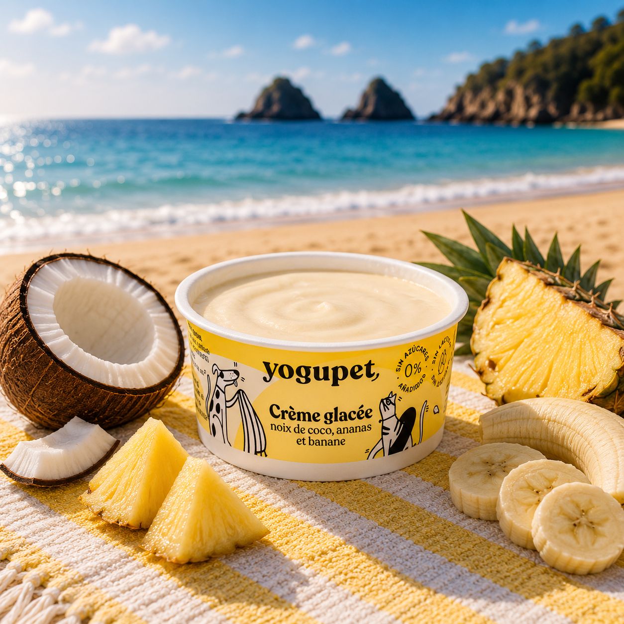 Crème Glacée Fruits Jaunes Yogupet – Coco, Banane & Ananas pour chien