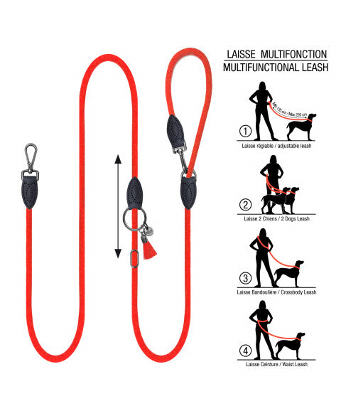 Laisse bandoulière multiposition KAYA pour chien – Polyester tressé vintage