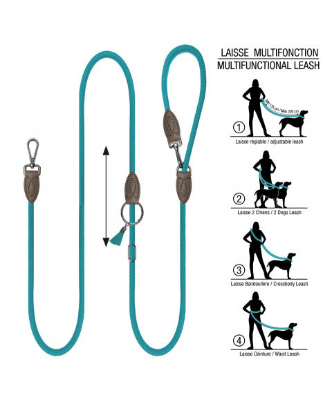 Laisse bandoulière multiposition KAYA pour chien – Polyester tressé vintage