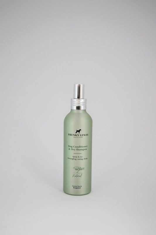 Shampooing sec & après-shampooing chien Spray & Go – Thé Vert & Bergamote – FRENKY LEWIS 150 ml