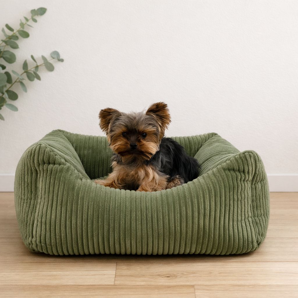 Coussin SNOZY KAKI velours côtelé déhoussable 55 cm pour chien – Cafide